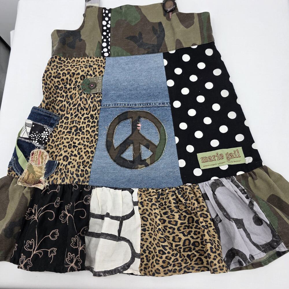 Upcycled Patchwork Jumper Dress: Boho Leopard, Camo, Polka Dot, Peace Appliqué